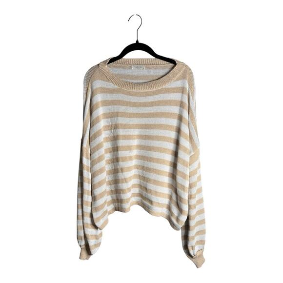 Ekouaer Tan and White Striped Knit Sweater Plus Size XXL - Picture 1 of 7